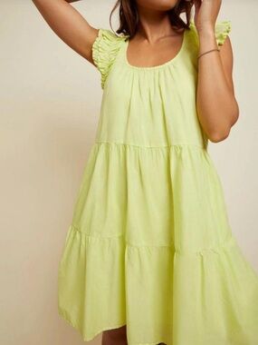 NEW NATION LTD Luella Tiered Mini Dress in Tennis Ball XS